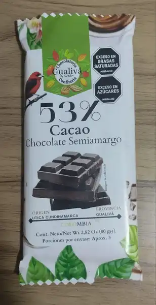 Tabletas de Chocolate Sólida 53% Cacao 80Gr