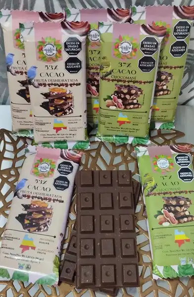 Tabletas de Chocolate con Fruta Deshidratada 53% Cacao 80Gr